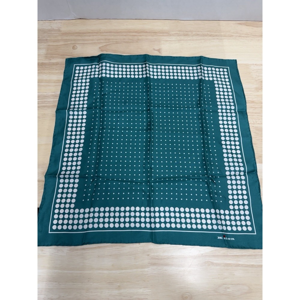 Kiton Napoli 100% Silk Teal Green Geometric Pocket Square Handkerchief Italy